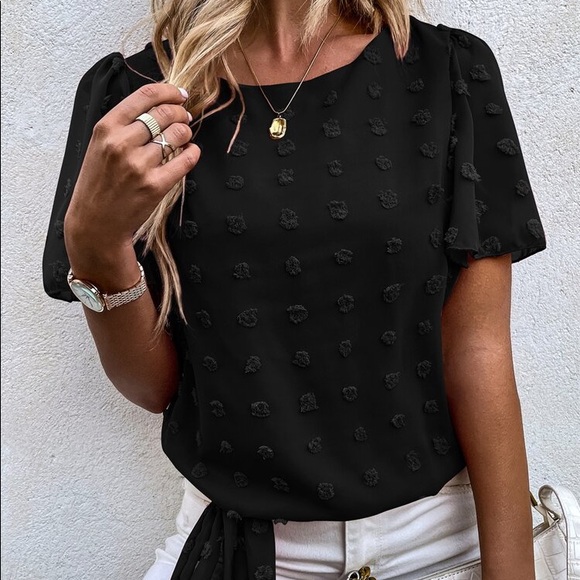 🖤 BOHO BLACK SIDE TIE DOTTED TOP! - Picture 6 of 7